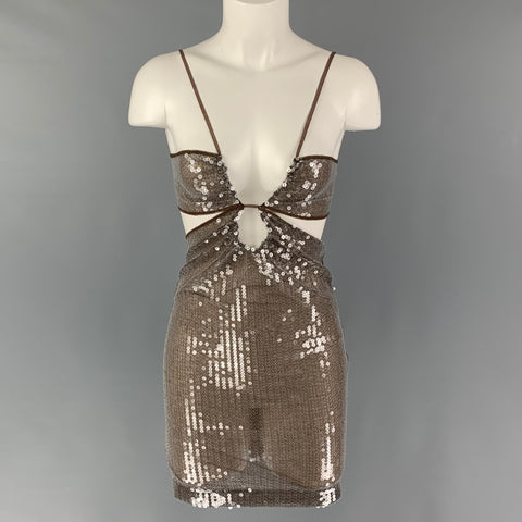 NENSI DOJAKA Taille XS Marron Argent Mélange de Polyester Découpé Mini Robe à Paillettes