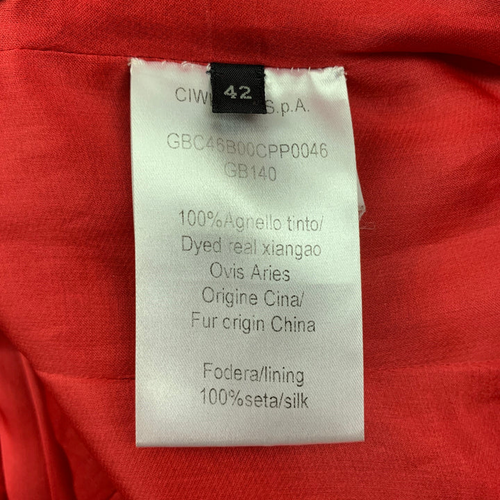 GIAMBATTISTA VALLI Size 6 Red Textured Lamb Shearling Snaps Coat