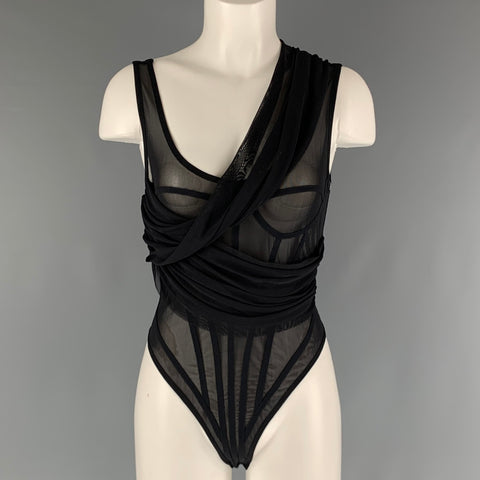 DAVID KOMA Talla 10 Traje de cuerpo transparente de poliamida y elastano negro Top de vestir
