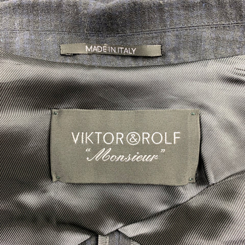 VIKTOR & ROLF Monsieur Size 38 Navy & Black Plaid Virgin Wool Sport Coat