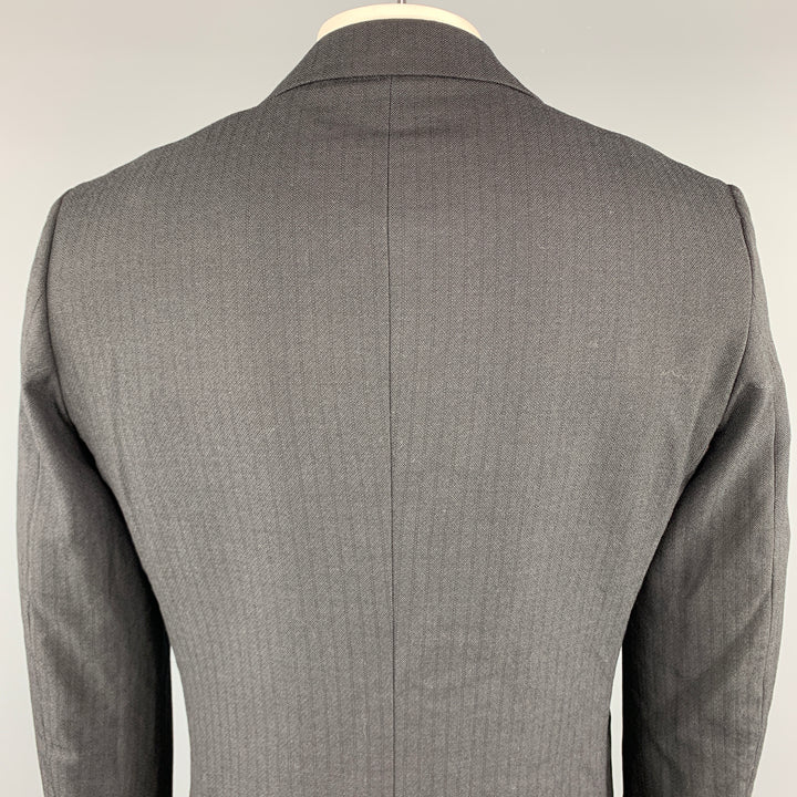 COMME des GARCONS HOMME DEUX Size XL Stripe Black on Black Wool / Mohair Leather Trim Sport Coat