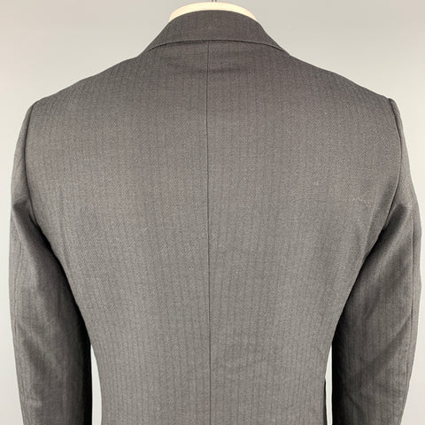 COMME des GARCONS HOMME DEUX Taille XL Stripe Black on Black Wool / Mohair Leather Trim Sport Coat