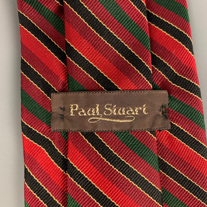 PAUL STUART Red Black Green Diagonal Stripe Silk Tie
