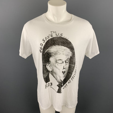 R13 Size M White Graphic Cotton Blend Crew-Neck T-shirt