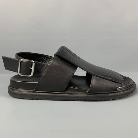 MARNI Size 11 Black Leather Eyelash Sandals