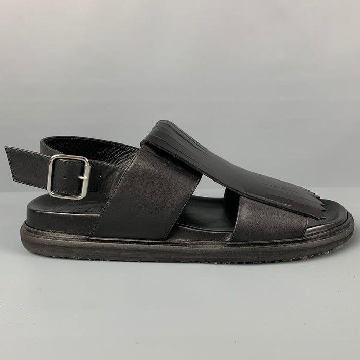 MARNI Size 11 Black Leather Eyelash Sandals