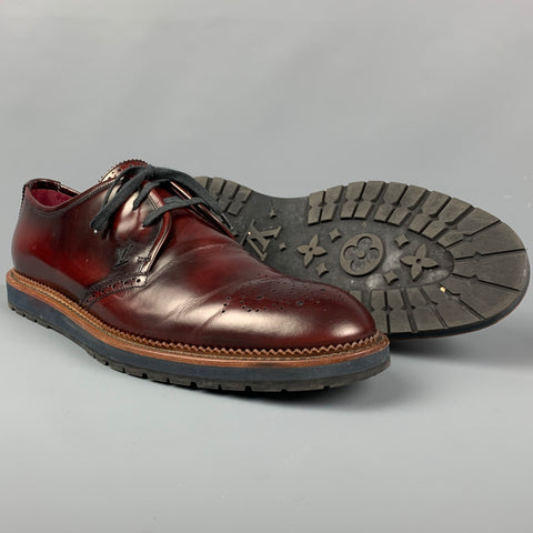 LOUIS VUITTON Size 11.5 Burgundy Perforated Leather Lace Up Shoes