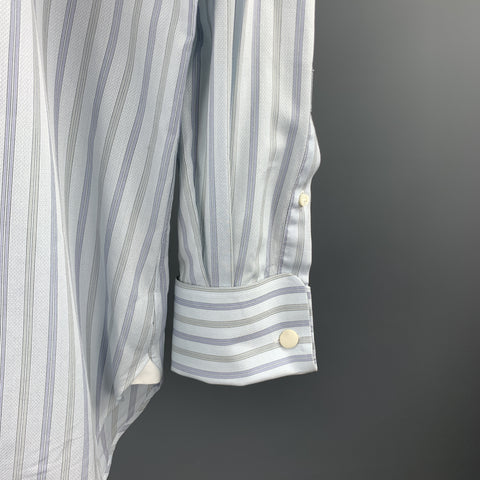ERMENEGILDO ZEGNA Size M Light Grey Stripe Cotton French Cuff Long Sleeve Shirt