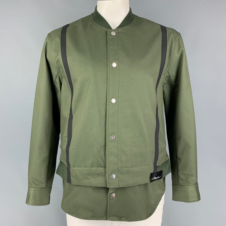 3.1 PHILLIP LIM Size L Olive Charcoal Cotton Bomber Jacket