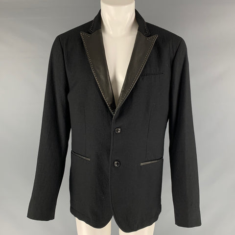 JOHN VARVATOS Taille 38 Manteau de sport à revers en laine unie noire