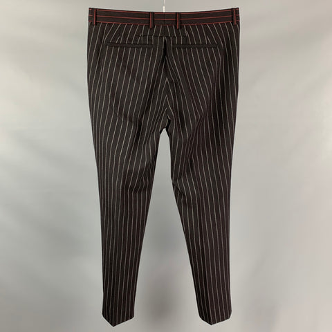 GIVENCHY Size 32 Black & Red Vertical Stripe Wool Zip Fly Dress Pants