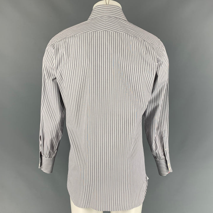 TOM FORD Camisa de manga larga con cuello extendido de algodón a rayas gris Talla M
