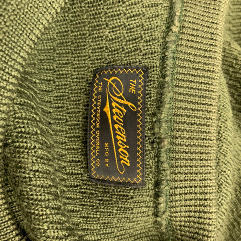 STEVENSON OVERALL CO. Size L Olive Waffle Knit Wool Crew-Neck Pullover