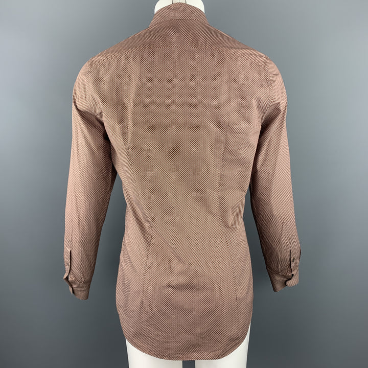 PRADA Taille S Chemise à manches longues boutonnée en coton imprimé à pois marron