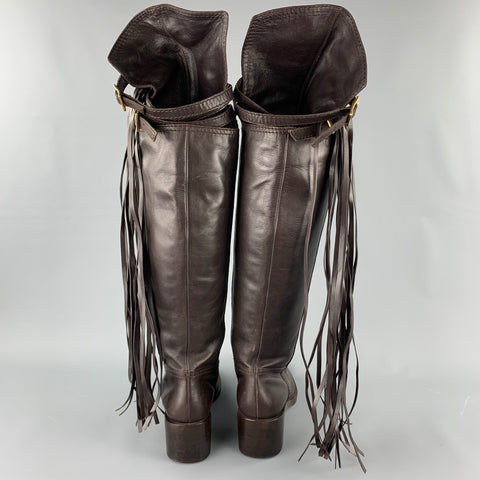 GUCCI Taille 11 Bottes à pompons en cuir marron