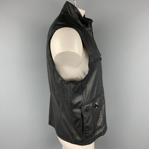 FRATELLI ROSSETTI Chaleco con cremallera de cuero negro Talla XXL