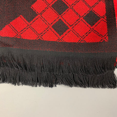 VERSACE COLLECTION Red & Black Diamond Wool Blend Frineg Scarf