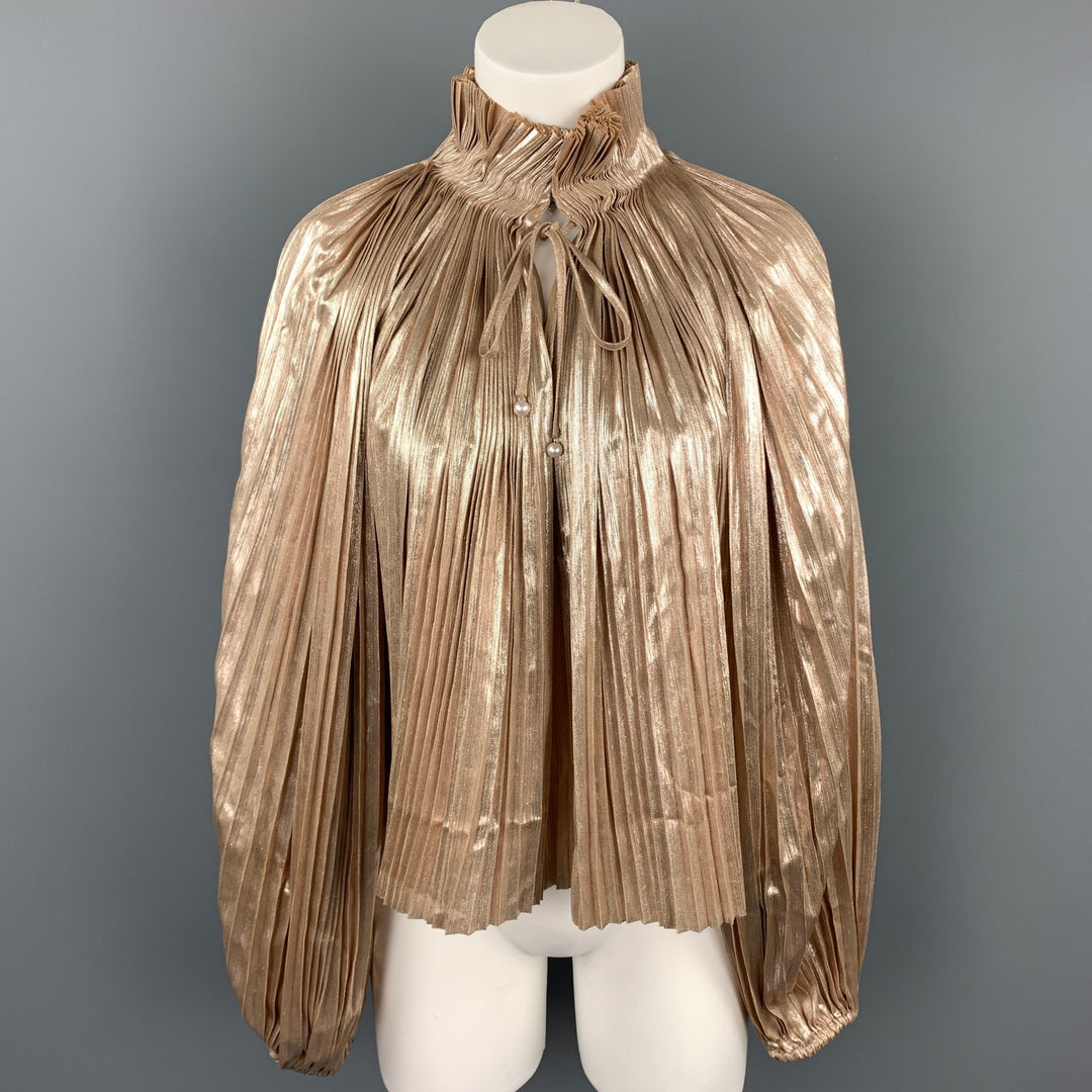OPENING CEREMONY Size 10 Gold Metallic Pleated Polyester Blouse