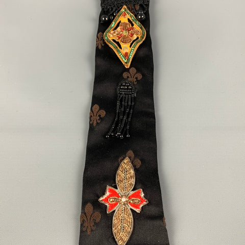 JEAN PAUL GAULTIER Size One Size Black Gold Embellished Tie