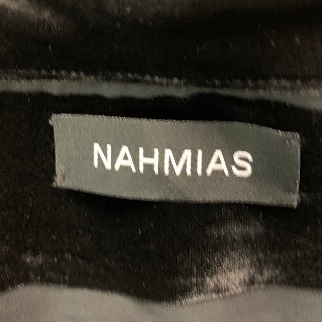 NAHMIAS Talla XL Camisa de manga larga con botones de seda a rayas negras