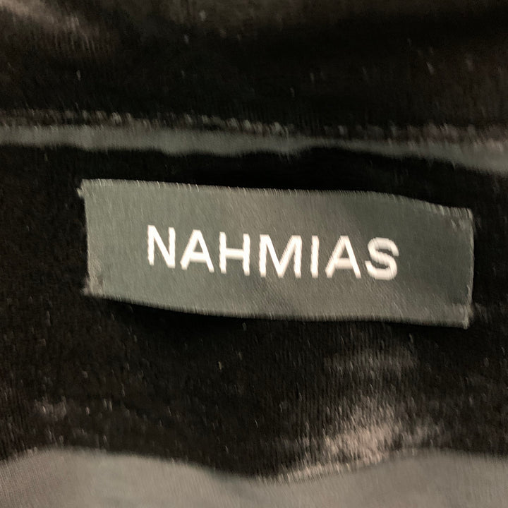 NAHMIAS Talla XL Camisa de manga larga con botones de seda a rayas negras