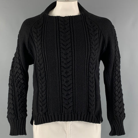 BURBERRY Size L Black Knitted Cotton Polyester Boat Neck Sweater