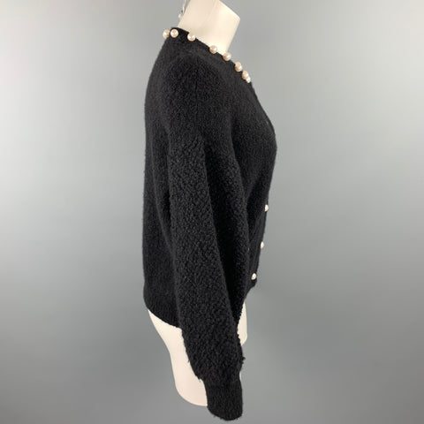 CHANEL Size 6 Black Knitted Textured Cashmere Blend Cardigan