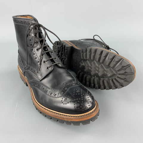ANTONIO MAURIZI Size 8.5 Black Perforated Leather Wingtip Boots