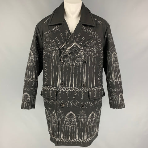DOLCE & GABBANA Fall 2014 Norman Kings Size 38 Black Wool Silk Catheral Print Parka Heavy Coat