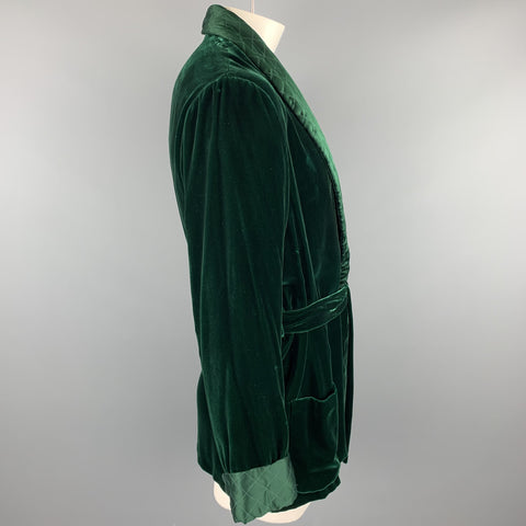 BRIONI Size 40 Forest Green Silk Velvet Shawl Collar Robe Jacket