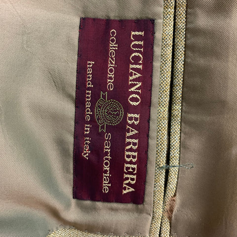 LUCIANO BARBERA Size 44 Yellow Olive Window Pane Wool Sport Coat