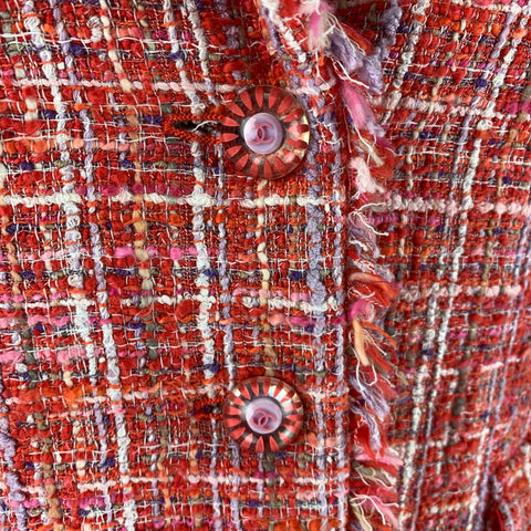 CHANEL P23159V13825 Size 4 Red White Cotton Blend Single breasted Jacket