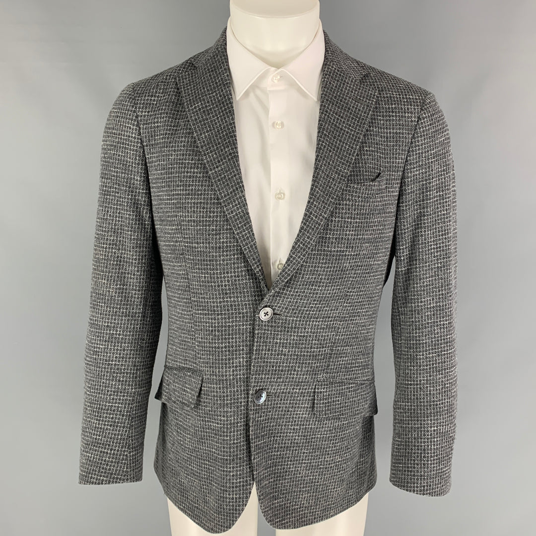 ETRO Size 40 Grey Light Grey Window Pane Wool Cotton Sport Coat