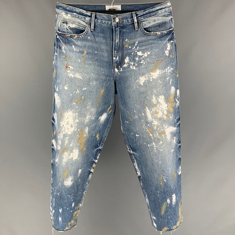 FRAME x JORDAN BARRETT Size 30 Blue Splattered Denim Zip Fly Jeans