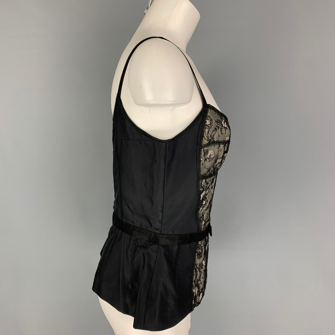 D&amp;G by DOLCE &amp; GABBANA Taille 8 Noir Blanc Polyamide Bend Lace Bustier Robe Top