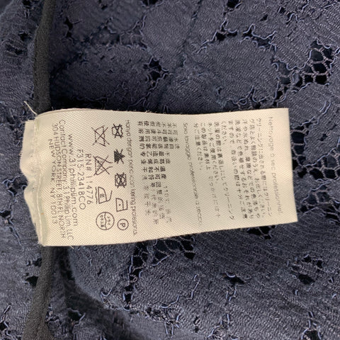 3.1 PHILLIP LIM Navy Lace Hidden Placket Size 4 Black Viscose Blend Shirt