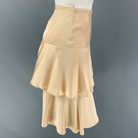 CHANEL AI098 03A Size 4 Champagne Silk Layered Skirt