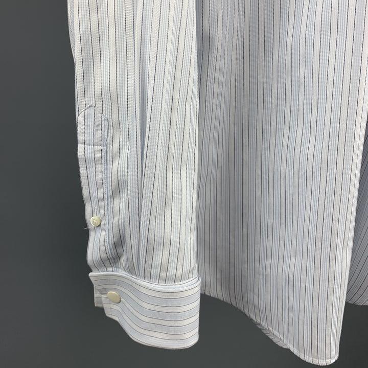 CANALI Size M Light Blue Stripe Cotton French Cuff Long Sleeve Shirt