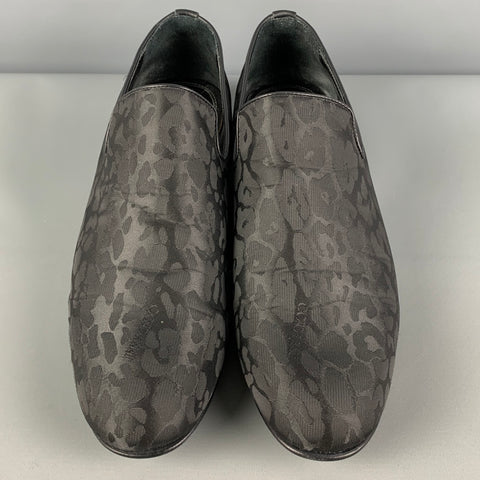 JIMMY CHOO Size 10.5 Black Animal Print Leather Slip On Loafers