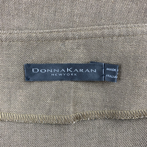 DONNA KARAN Size 4 Olive Twill Wool / Linen Draped Skirt