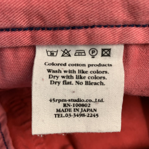 45rpm Red Solid Cotton Zip Fly Size 30 Shorts