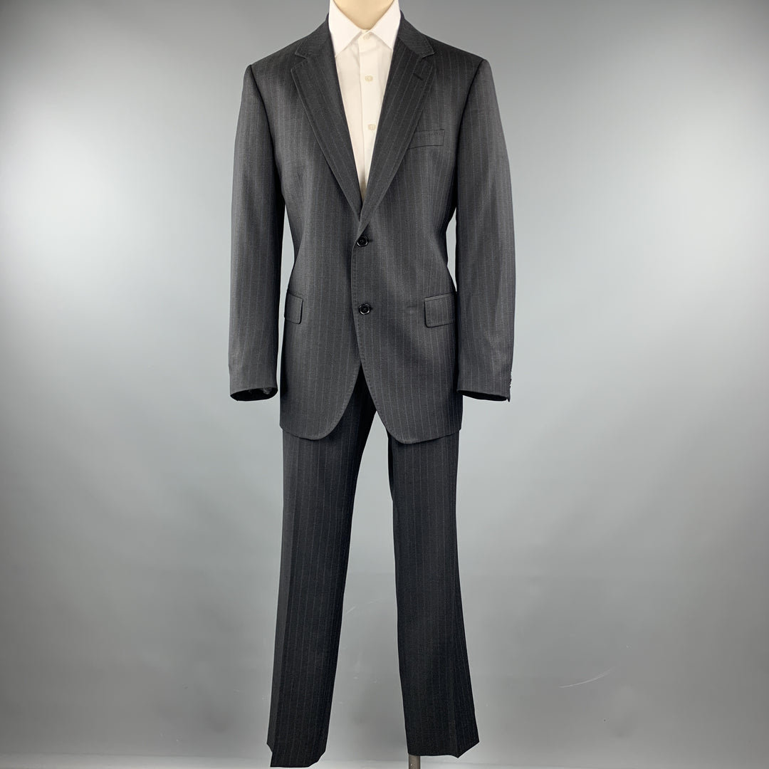 DOLCE & GABBANA Size 44 Regular Charcoal Stripe Wool Notch Lapel Suit