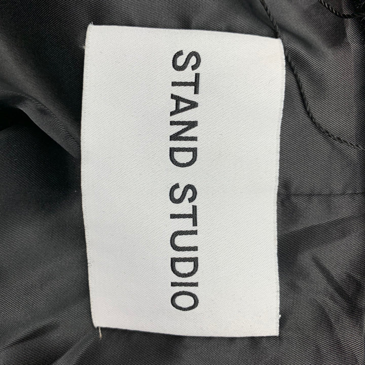 STAND STUDIO Taille L Manteau à revers cranté en fausse fourrure texturée en polyester noir