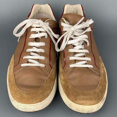 GUCCI Taille 9 Baskets basses en daim beige et rouge