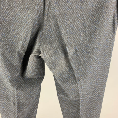 ETRO Size 34 Black Navy Herringbone Wool Blend Zip Fly Dress Pants