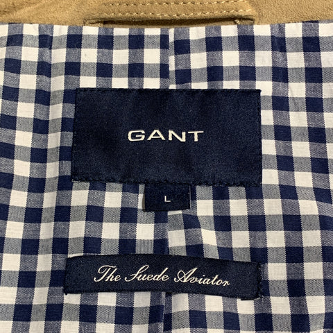 GANT L Tan Suede Zip Up Slit Pockets Buttoned Cuffs Bomber Style Jacket