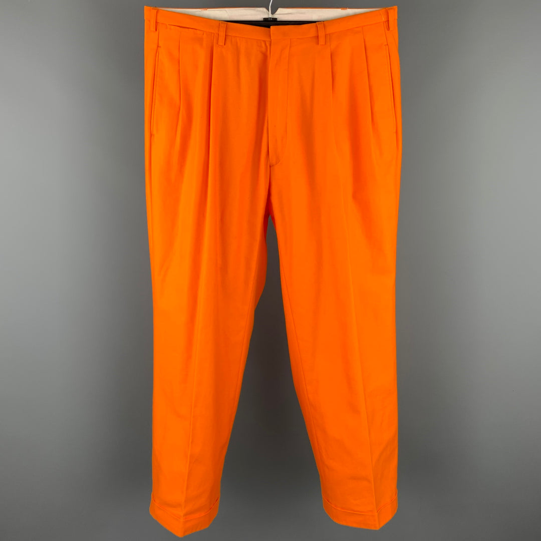 WALTER VAN BEIRENDONCK Size 36 Orange Cotton Cuffed Pleated 2003 Dream Trouser Pants