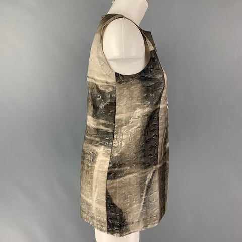MARNI Size 2 Taupe Silver Silk &  Linen Textured Sleeveless Dress Top