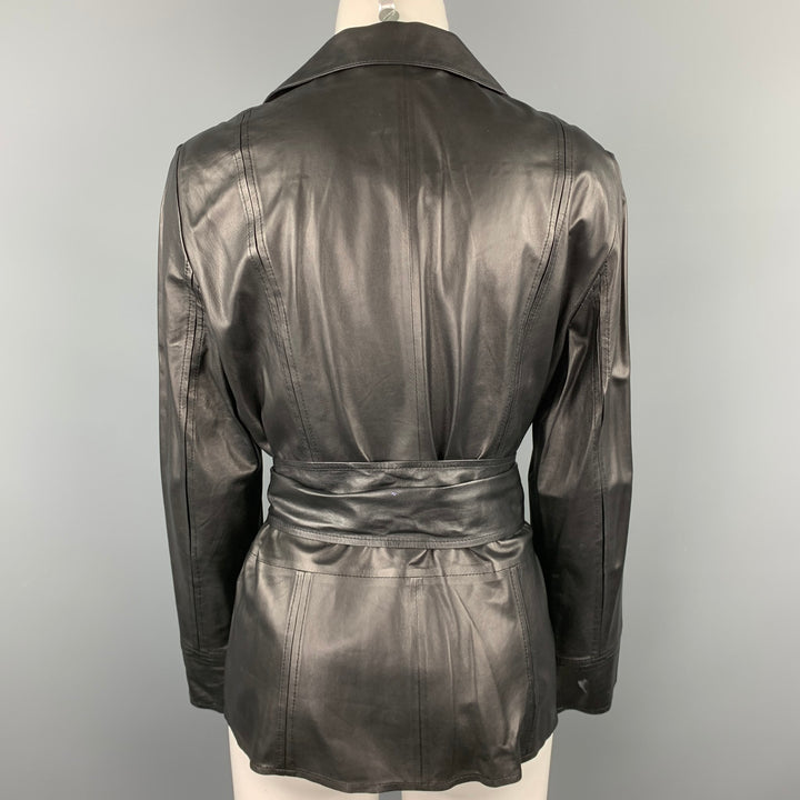 LAFAYETTE 148 Size 10 Black Leather Belted Hidden Button Jacket