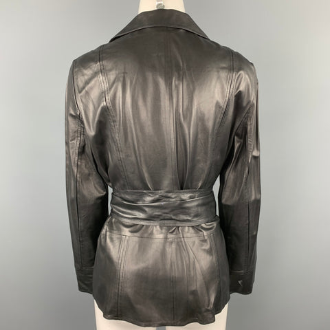 LAFAYETTE 148 Taille 10 Veste à boutons cachés ceinturée en cuir noir